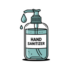 Fototapeta premium An illustration of a bottle of hand sanitizer with a pump dispenser and droplets falling from it.