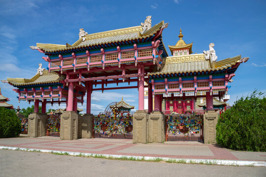 The central gate in the Buddhist temple "Golden Abode of Buddha Shakyamuni". Elista, Kalmykia. Russia