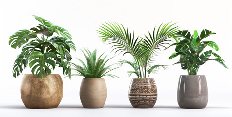 Fototapeta premium Various Potted Indoor Plants Isolated on White for Interior Design.