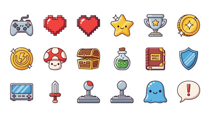 Collection of colorful retro video game icons © jack