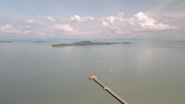 Koh Lanta Pier Overlooking Ko Por Island In Ko Lanta Yai, Thailand. Aerial Shot