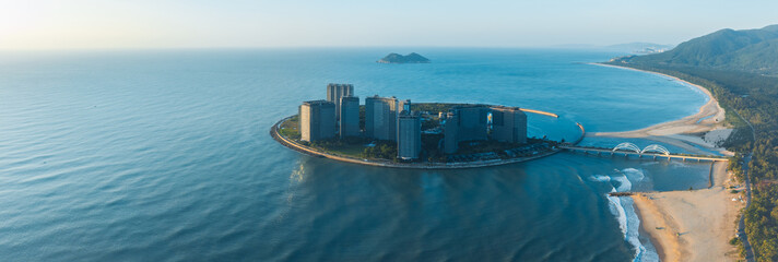Aerial view of artificial island landscape in hainan province, China © lzf