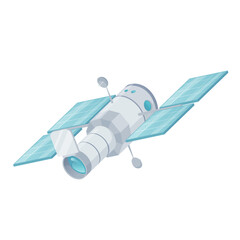 A space satellite with deployed solar panels designed for communications and space research.