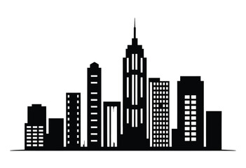 Obraz premium Vector illustration of a city skyline with tall buildings and skyscrapers in black silhouette