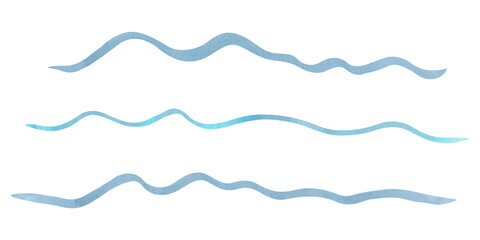 Fototapeta premium Watercolor horizontal wavy lines in blue. Abstract elements in a cute nautical style. Hand drawn isolated art. Clip art for decorative design, dividers, backgrounds, textile design and printing.