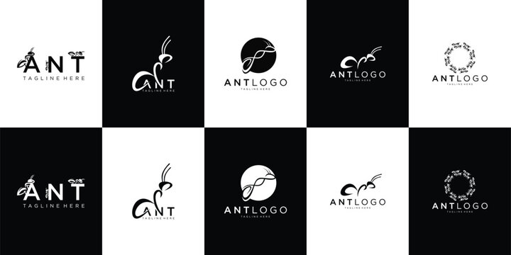 Ant Logo Vector Collection &ndash; A distinctive and modern set of ant-inspired logo designs crafted with precision and clean visual identity standards. This collection features minimal ant silhouettes