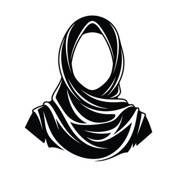 Elegant black and white headscarf with intricate pleating design.