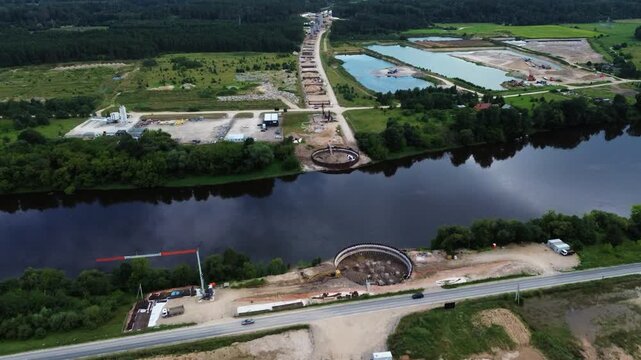 Construction site of Rail Baltica railway in Lithuania, aerial view