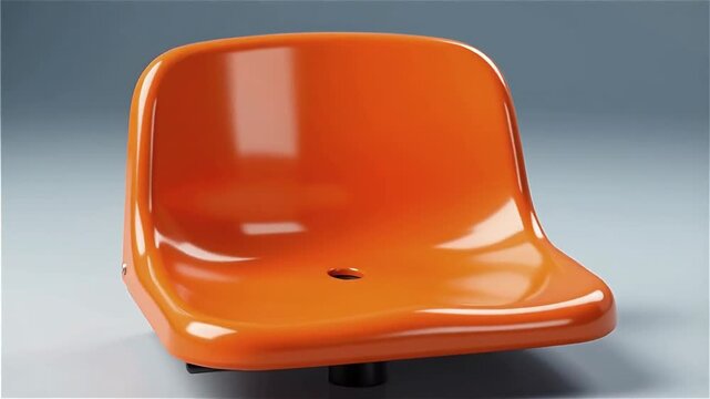 Vibrant orange chair with a smooth surface and minimalist design, set against a soft gradient background