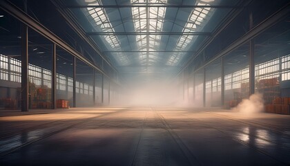 Obraz premium an empty warehouse filled with smog