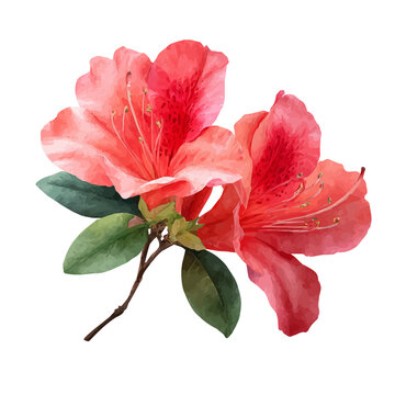 Azalea watercolor vector illustration, high-quality artwork isolated on a pure white background.