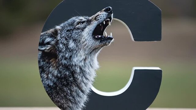 Howling wolf head integrated into a bold capital letter C