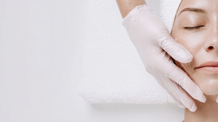 Professional facial treatment with gloved hands in a spa setting