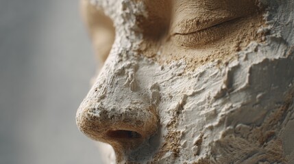 Obraz premium Close-up of artistic clay face sculpture with textured details and natural finish