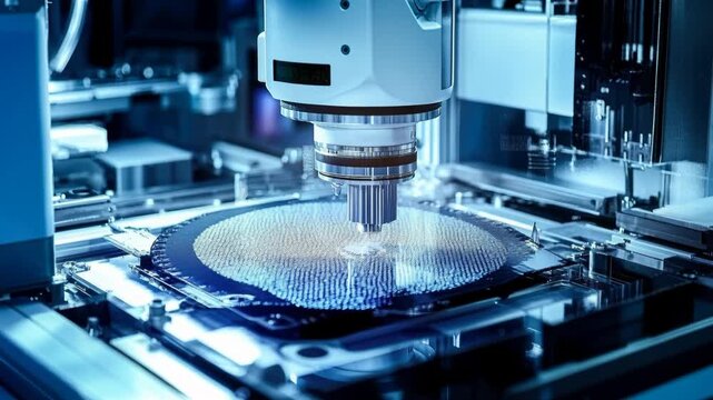 Advanced fabrication tool applying nanoscale, system, chip manufacturing, microelectronics production, cleanroom environment.