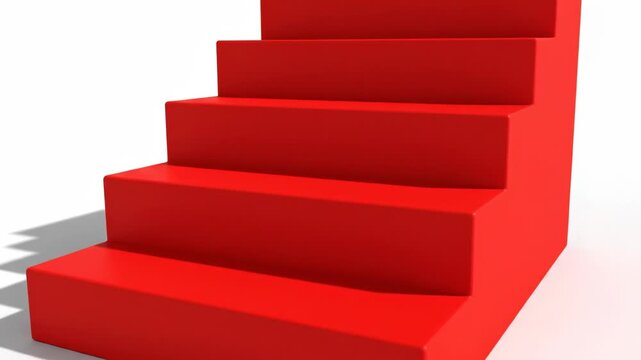 Red staircase with five steps on white background