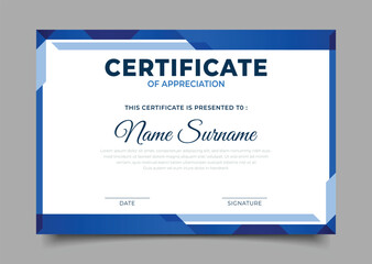 elegant blue business Certificate of appreciation template frame geometric template a4 design