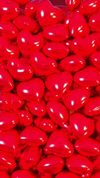 Romantic Hearts Falling on Red Background, Love and Valentine Concept