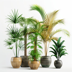 Obraz premium Collection of Tropical Palm Plants and Houseplants in Decorative Ceramic Pots.