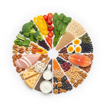 Vibrant Healthy Eating Display Colorful Balanced Diet with Fresh Fruits, Vegetables, and Grains