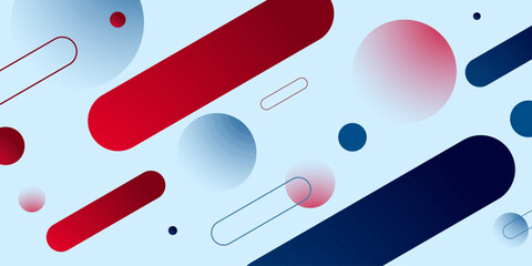 Abstract geometric banner background with red and blue dynamic circle shapes color pattern design.