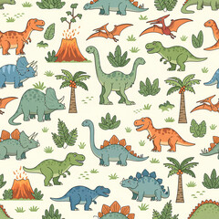 Obraz premium Dinosaur Pattern A Colorful and Playful Design for Kids 14.