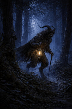 
Faun in the night forest