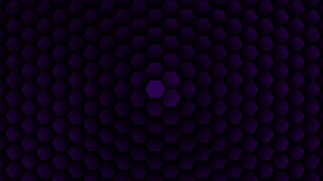 Abstract dark background pattern of three dimensional glowing hexagonal cell grids creating a seamless loop