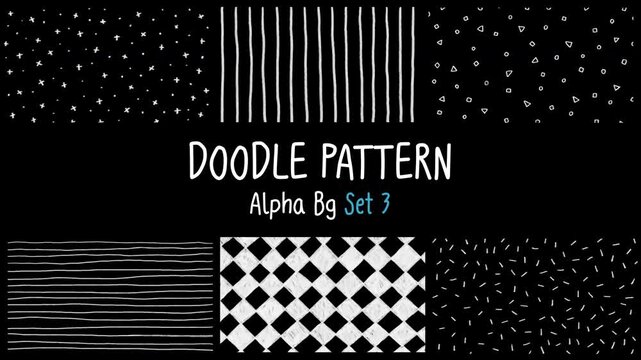 Cute Hand-drawn Imperfect pencil line animated background Infinity Loop (not seamless pattern), Horizon vertical, white doodle wiggle on alpha channel, transparent bg, Set 3
