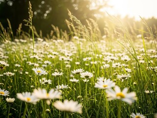 Sunlit meadow of daisies © Z_studio