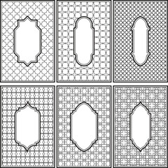 Islamic arch frame collection with geometric arabesque Ramdan patterns