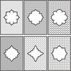 Set of Islamic arch frames with ornate geometric pattern backgrounds