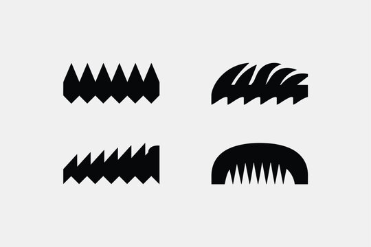 Abstract black graphic symbols resembling teeth comb or serrated edges isolated on light background
