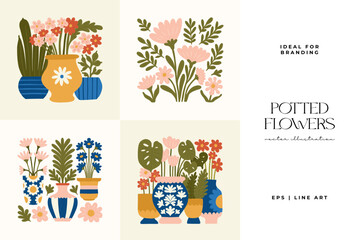 Fototapeta premium Floral abstract elements. Botanical composition. Modern trendy Matisse minimal style. Floral poster, invite. Vector arrangements for greeting card or invitation design