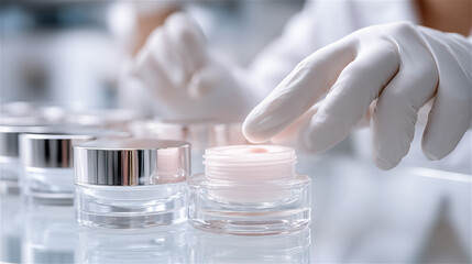 化粧品の研究開発でクリームを点検する研究者の手元