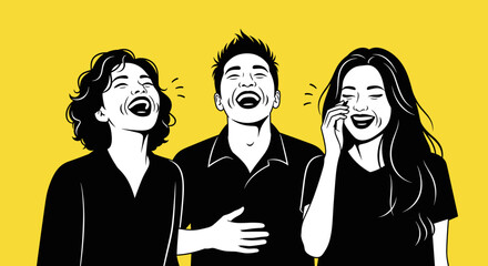 Three People Laughing Together Loudly.
