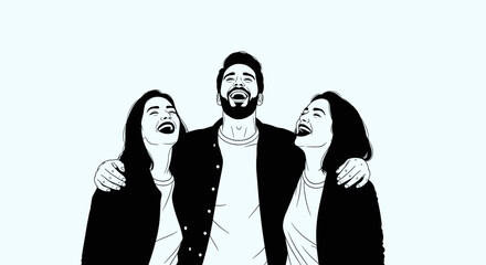 Three People Laughing Together Illustration.