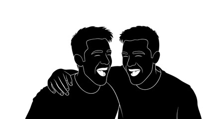 Two Men Laughing Together Silhouette.