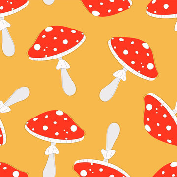 Seamless pattern with fly agarics. Mushrooms pattern