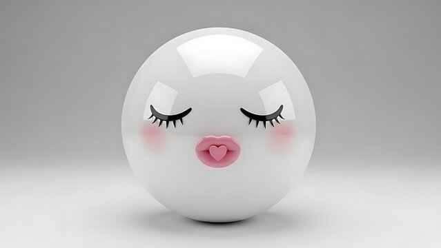 3D render of a glossy, white egg character with closed eyes, eyelashes, and kissy lips