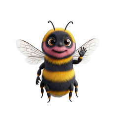 Obraz premium Cute, cartoon bumblebee character waving hello with a friendly smile and fuzzy body, on a white background