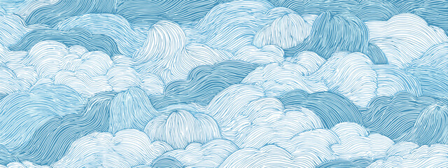 blue waves texture vector illustration japanese style illustration od sea , ocean , water  © AI PIC
