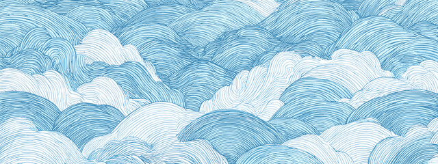 blue waves texture vector illustration japanese style illustration od sea , ocean , water  © AI PIC
