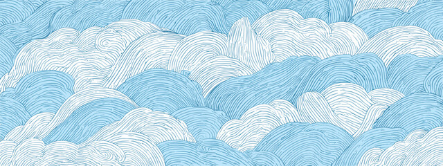 blue waves texture vector illustration japanese style illustration od sea , ocean , water  © AI PIC