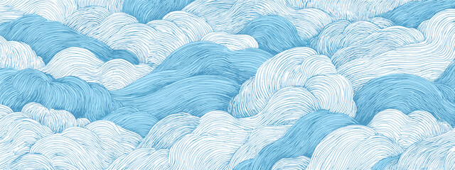 blue waves texture vector illustration japanese style illustration od sea , ocean , water  © AI PIC