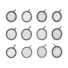Durian Fruit Icons Hand Drawn Collection Minimalist Tropical Vector