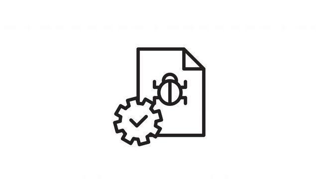 Animated Bug Fix Document Icon for Software Debugging and System Validation