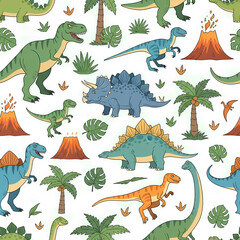 Obraz premium Colorful Dinosaur Pattern A Prehistoric Adventure 2.