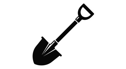Simple black and white illustration of a garden digging shovel © Bristy