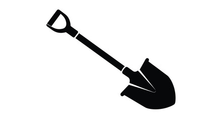 Simple black silhouette of a garden digging shovel on white © Bristy
